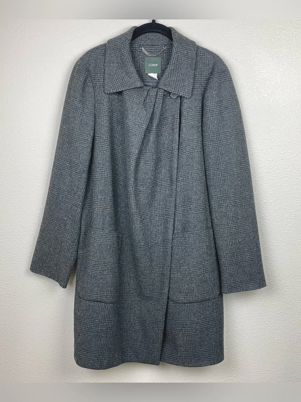 J.Crew Women's 10 Gray Plaid 100% Wool Blend Overcoat Highneck Posh Academia